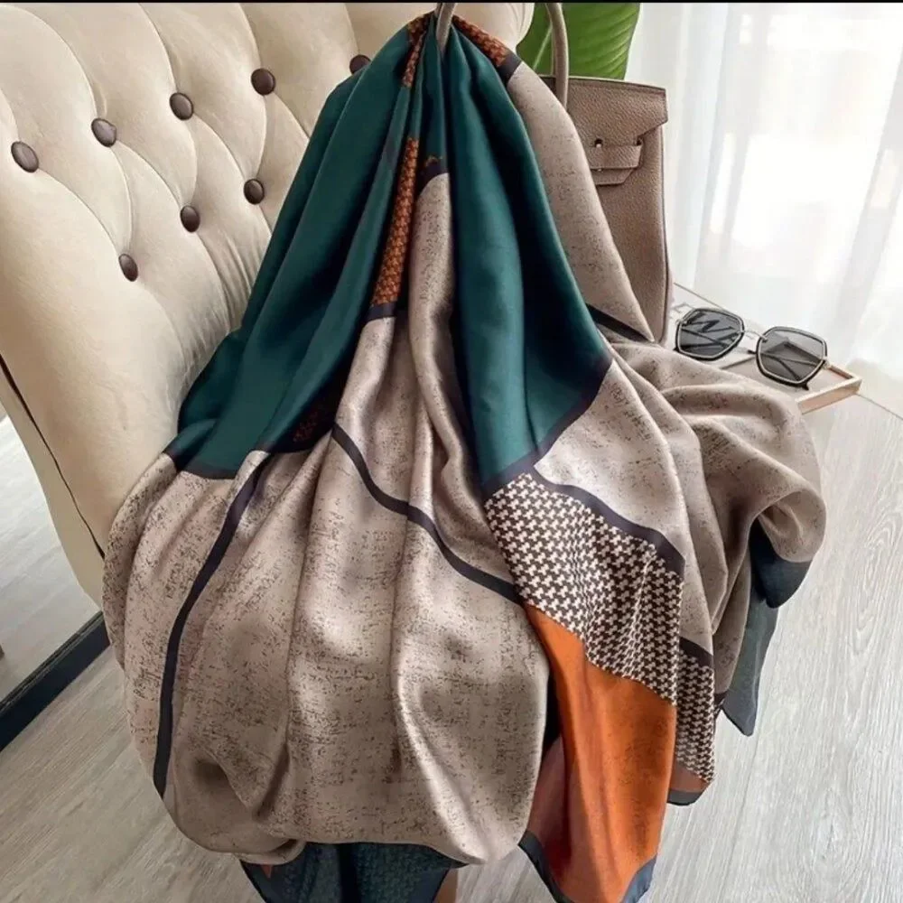 Luxury color Block silk scarf shawl
